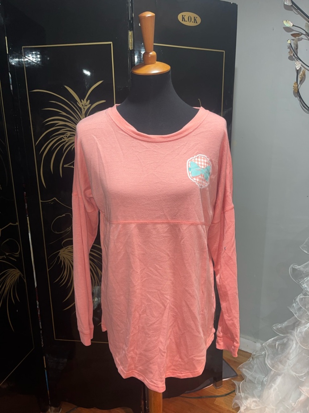 Red Camel Coral Long-Sleeve Crewneck Sweatshirt with Chest Patch